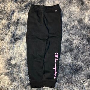 Champion Kids Black Sweatpants with Pink Logo Kid’s Size Medium